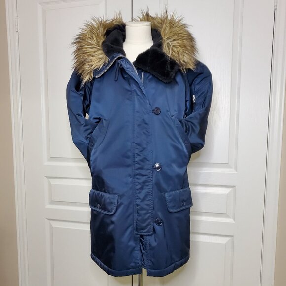 GAP Women’s Hooded Parka Faux Fur Trim Navy Blue Size M - Picture 3 of 10